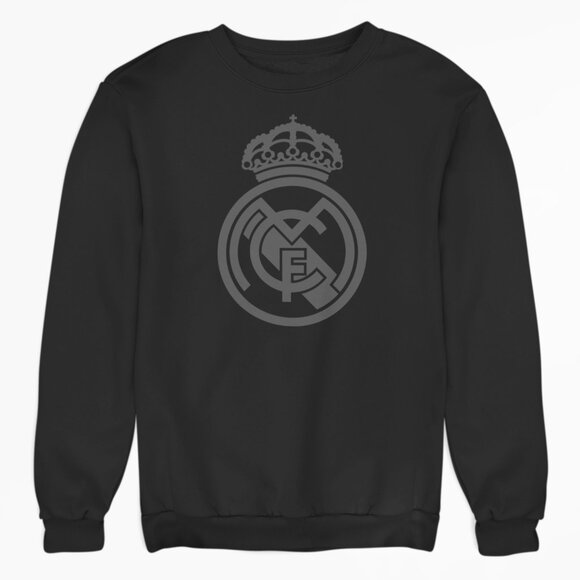 NEW Real Madrid CF Tonal Logo Fleece Long Sleeve Sweatshirt BLACKOUT - Picture 1 of 2